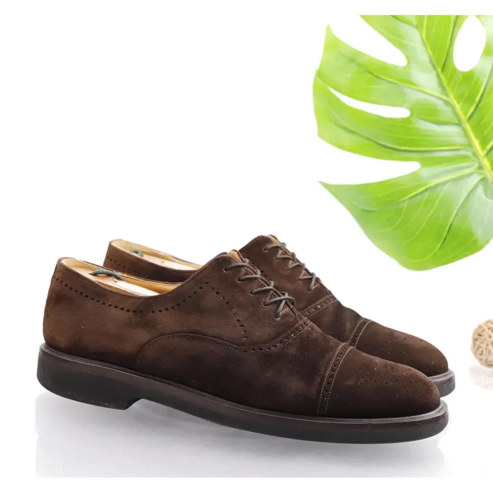 Mezlan Mens Solana Oxfords Size 9.5 Brown Suede Dress Shoe Cap Toe Brogue Vibram